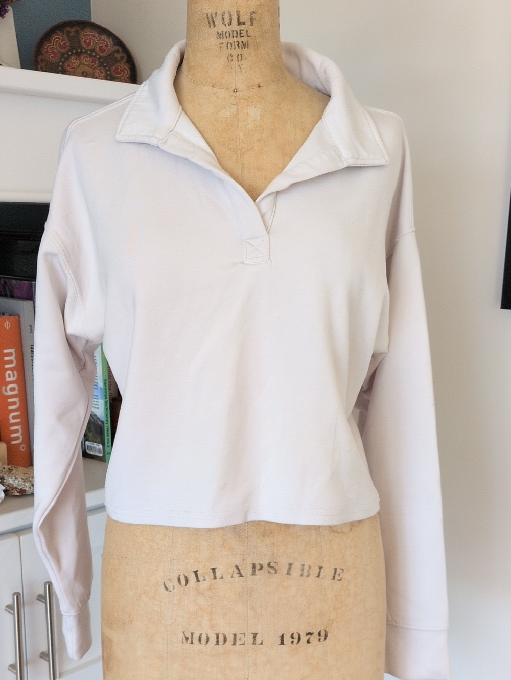 Women's Long-Sleeve Collared Pullover Top - Off White